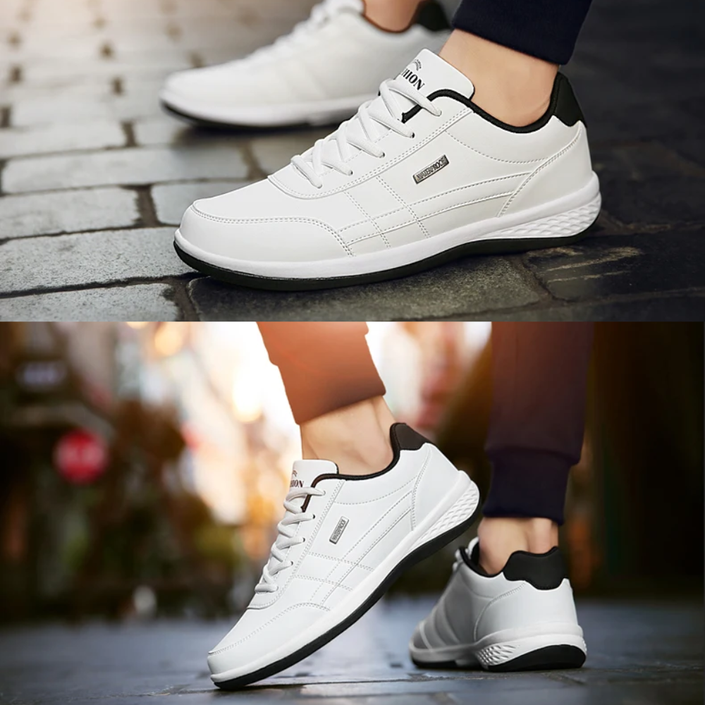 "Chaussure orthopédique en cuir bleu pour homme, élégante et confortable avec soutien plantaire et semelle rembourrée"