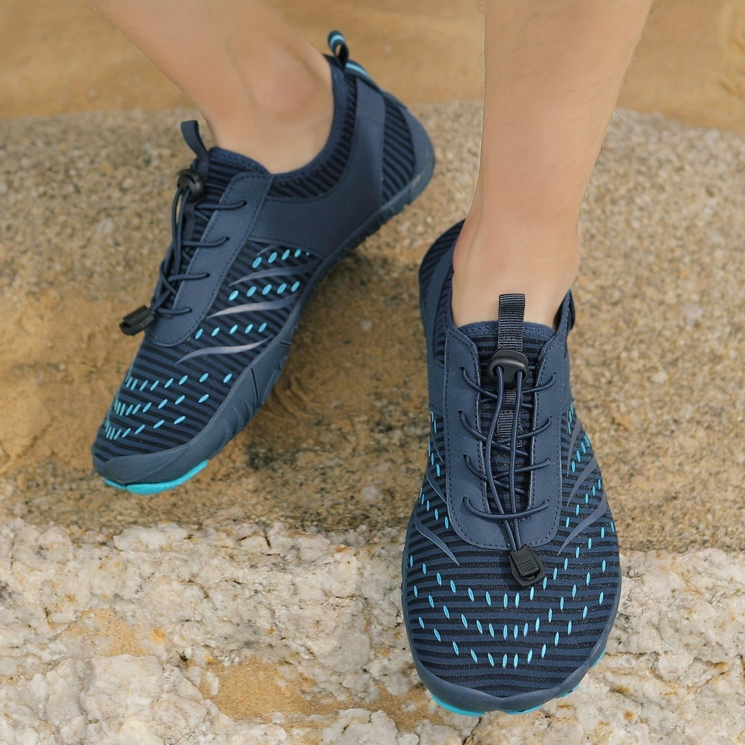 "Chaussures aquatiques légères unisexes, respirantes, semelle antidérapante, tige bleue textile, parfaites activités nautique