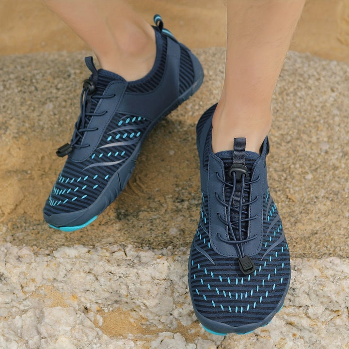 "Chaussures aquatiques légères unisexes, respirantes, semelle antidérapante, tige bleue textile, parfaites activités nautique