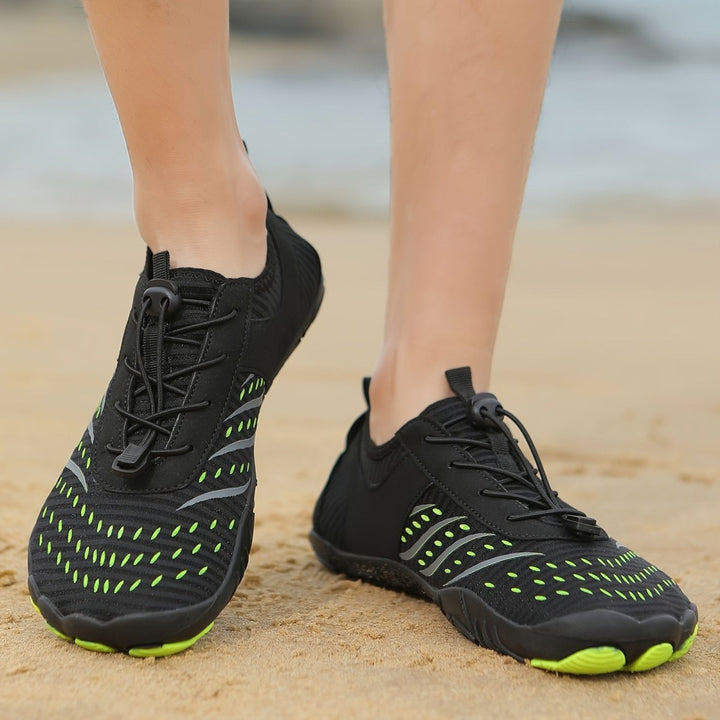 "Chaussures aquatiques légères unisexes, respirantes, semelle antidérapante, tige bleue textile, parfaites activités nautique