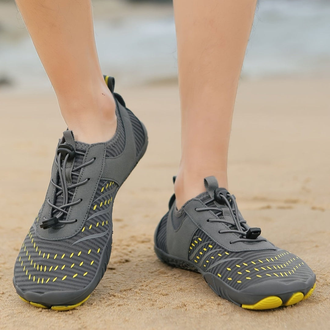 "Chaussures aquatiques légères unisexes, respirantes, semelle antidérapante, tige bleue textile, parfaites activités nautique
