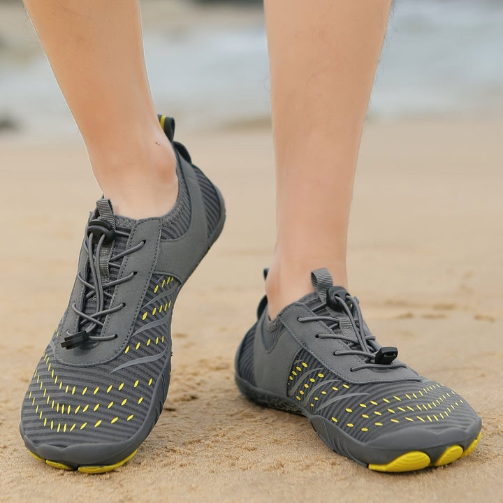 "Chaussures aquatiques légères unisexes, respirantes, semelle antidérapante, tige bleue textile, parfaites activités nautique