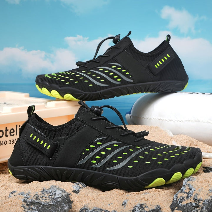 "Chaussures aquatiques légères unisexes, respirantes, semelle antidérapante, tige bleue textile, parfaites activités nautique
