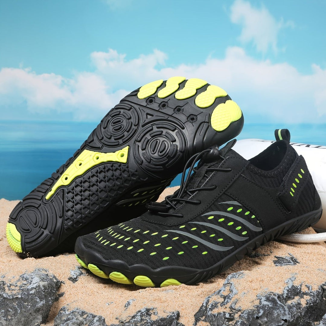 "Chaussures aquatiques légères unisexes, respirantes, semelle antidérapante, tige bleue textile, parfaites activités nautique