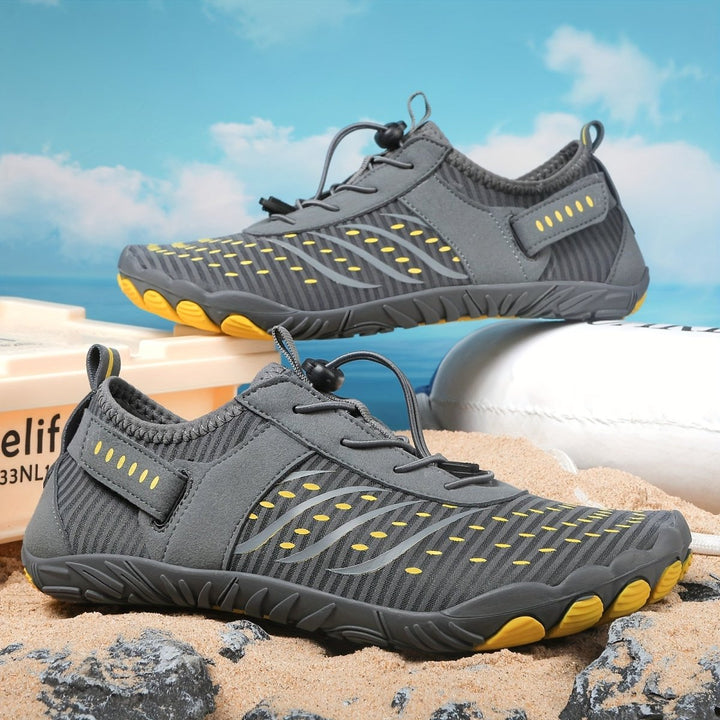 "Chaussures aquatiques légères unisexes, respirantes, semelle antidérapante, tige bleue textile, parfaites activités nautique