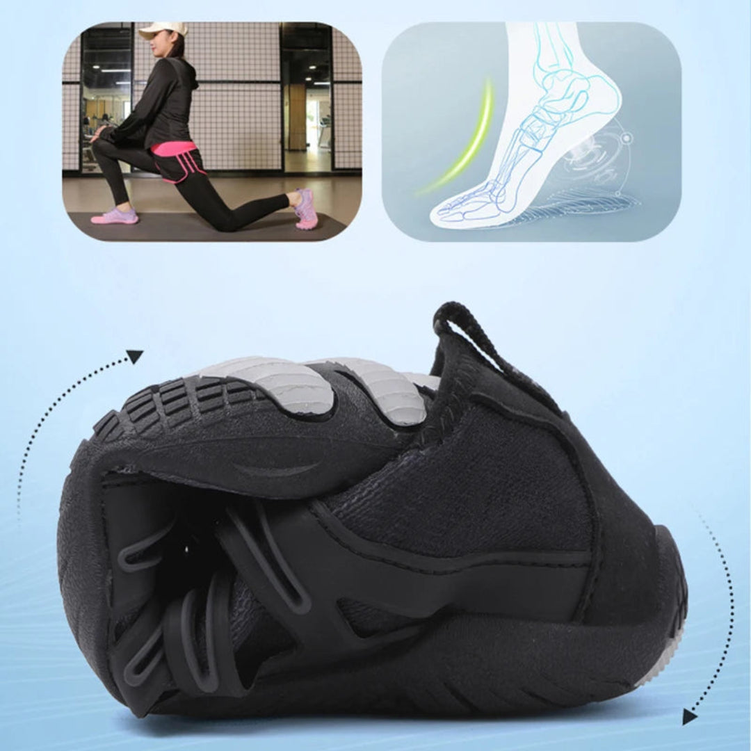 "Chaussures barefoot unisexe minimalistes grises, légères et flexibles, pour confort orthopédique et marche naturelle."