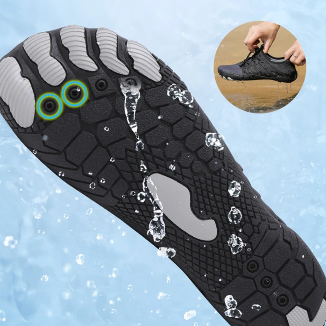 "Chaussures barefoot unisexe minimalistes grises, légères et flexibles, pour confort orthopédique et marche naturelle."