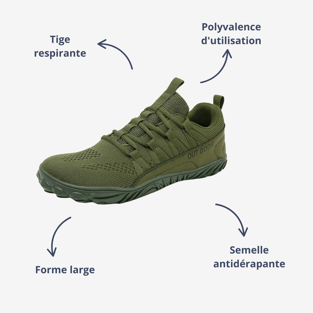 "Chaussures de marche confortables larges pour hommes avec semelle antidérapante et tige respirante, design épuré."