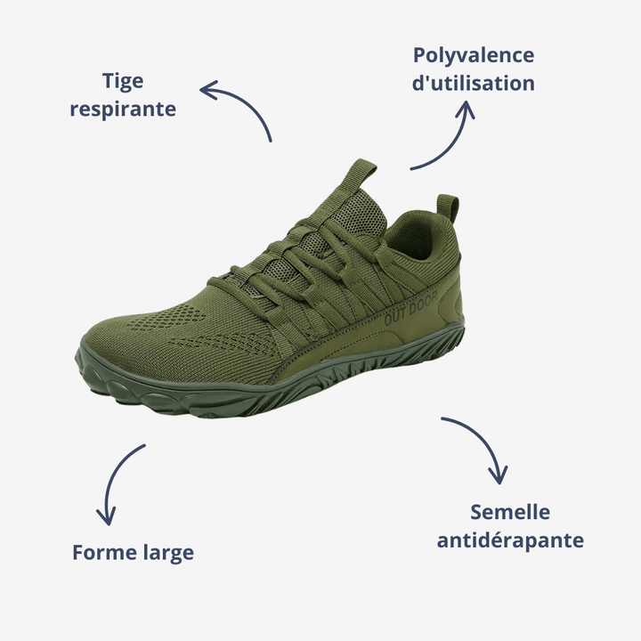 "Chaussures de marche confortables larges pour hommes avec semelle antidérapante et tige respirante, design épuré."