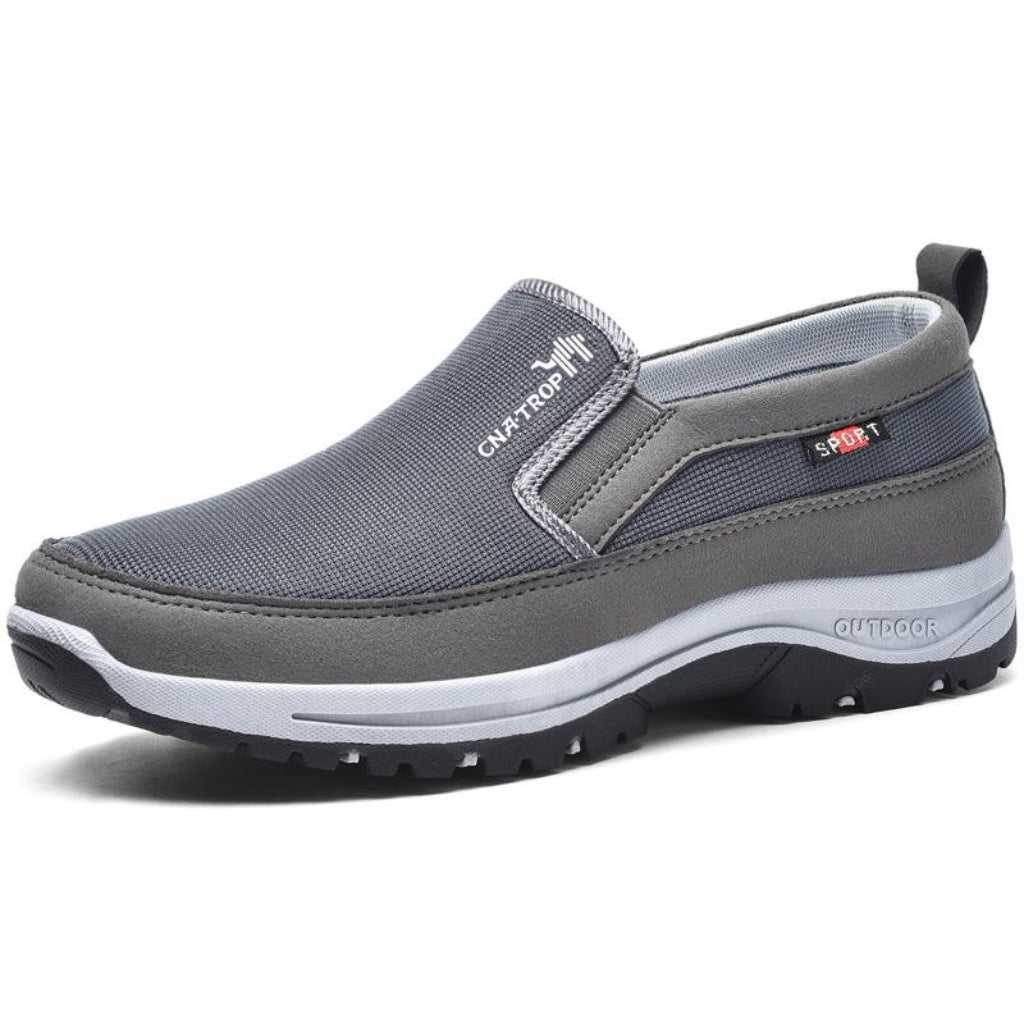 "Chaussures de marche orthopédiques pour hommes, tige en mesh respirant, semelle coussinée, confort et support optimal."