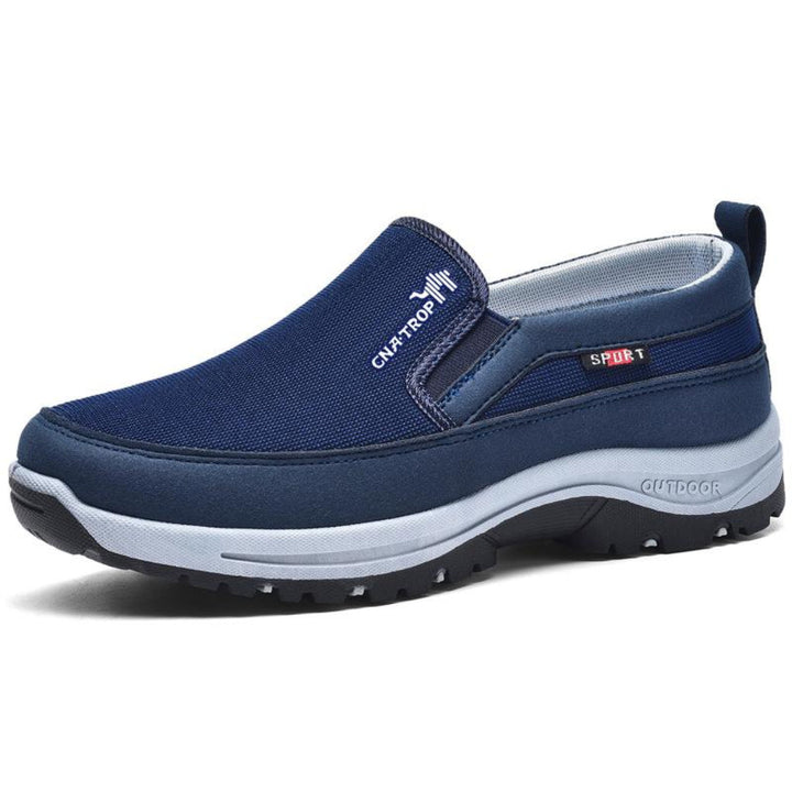 "Chaussures de marche orthopédiques pour hommes, tige en mesh respirant, semelle coussinée, confort et support optimal."