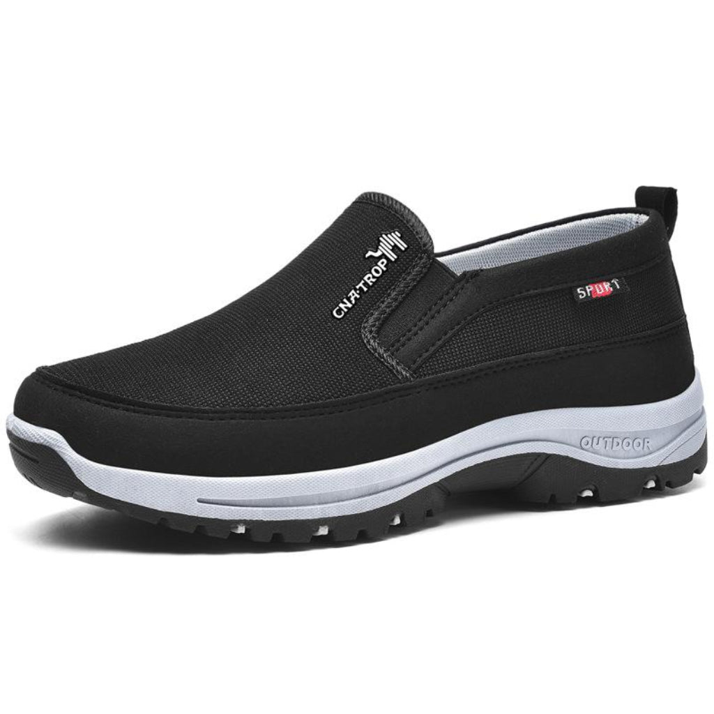 "Chaussures de marche orthopédiques pour hommes, tige en mesh respirant, semelle coussinée, confort et support optimal."