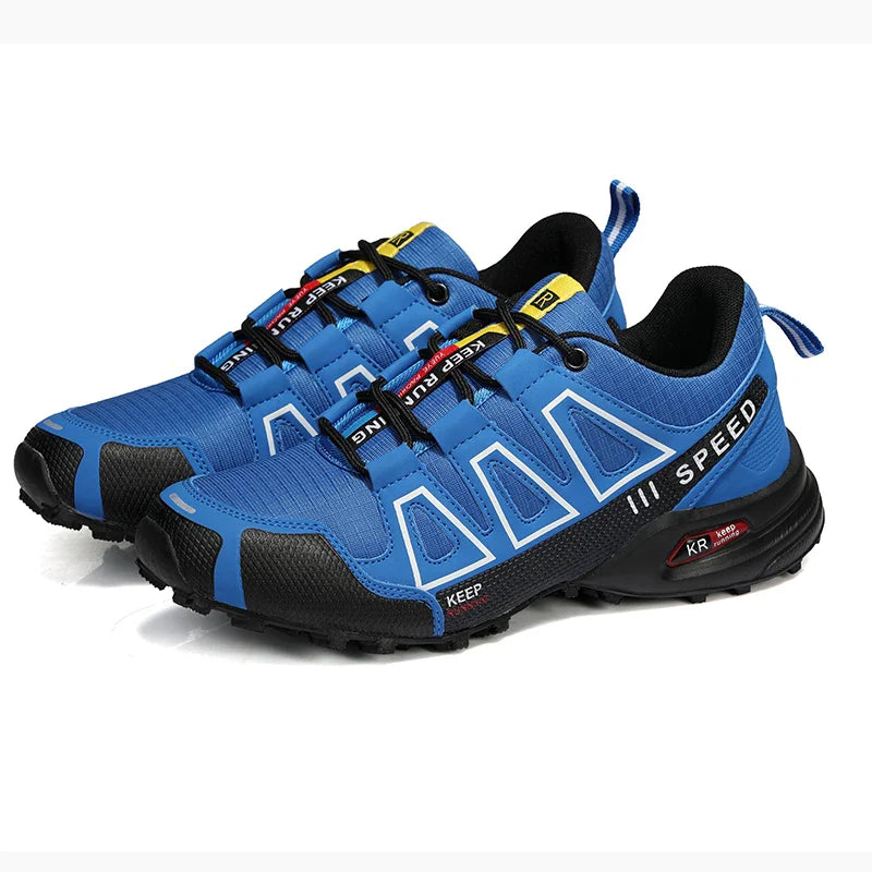 "Chaussures de randonnée hommes, semelle amortissante, confort orthopédique, couleur noire, terrain montagneux"