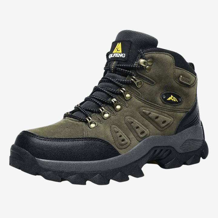 Chaussures de randonnée imperméables, robustes, profil aérodynamique, semelle antidérapante pour terrains difficiles.