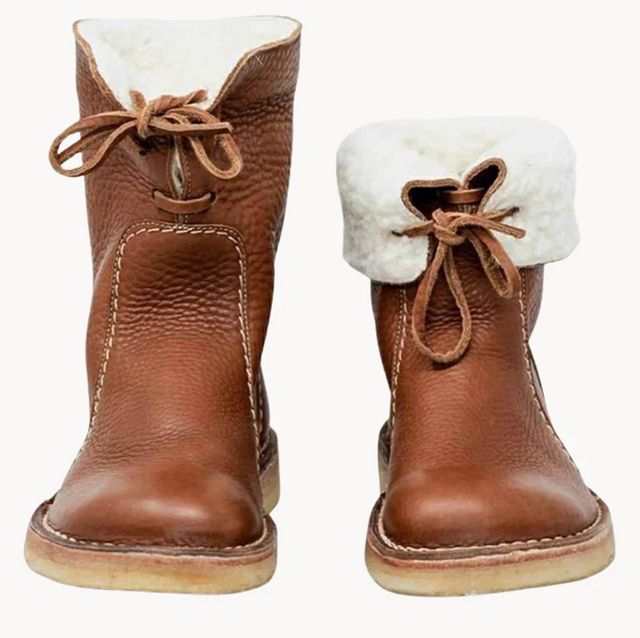 "Chaussures d'hiver imperméables pour femme avec doublure en laine, design chic, semelle antidérapante, couleur sombre."