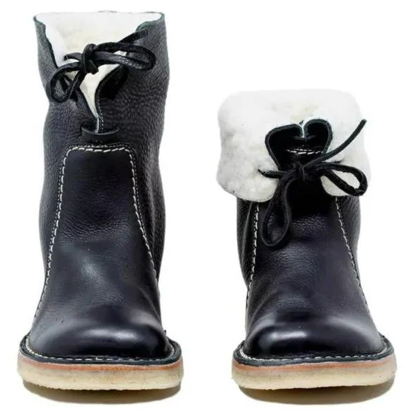 "Chaussures d'hiver imperméables pour femme avec doublure en laine, design chic, semelle antidérapante, couleur sombre."