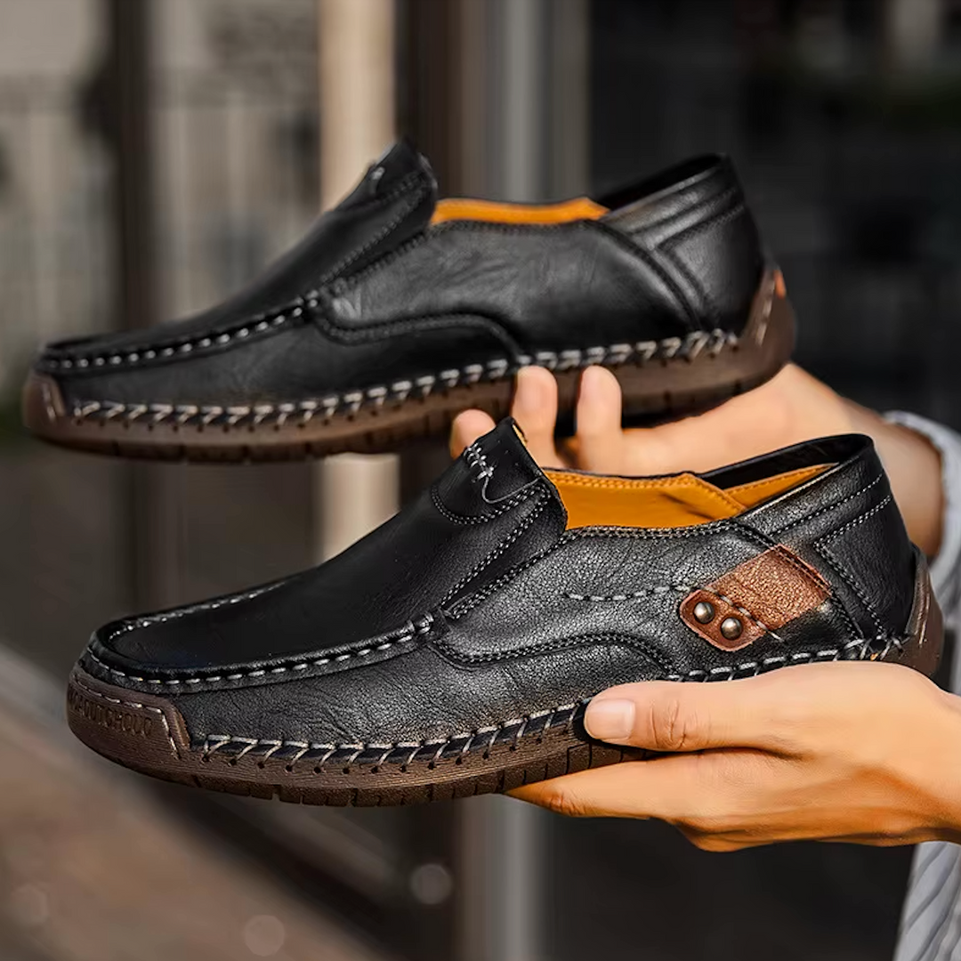"Chaussures en cuir pour homme, mocassins élégants et confortables, semelle antidérapante, finition artisanale, couleur marro
