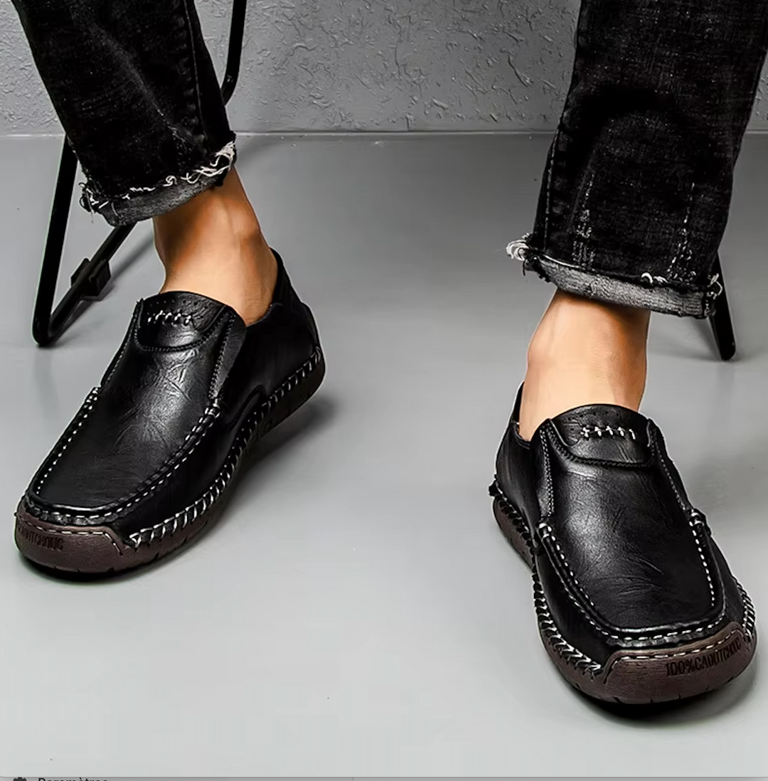 "Chaussures en cuir pour homme, mocassins élégants et confortables, semelle antidérapante, finition artisanale, couleur marro