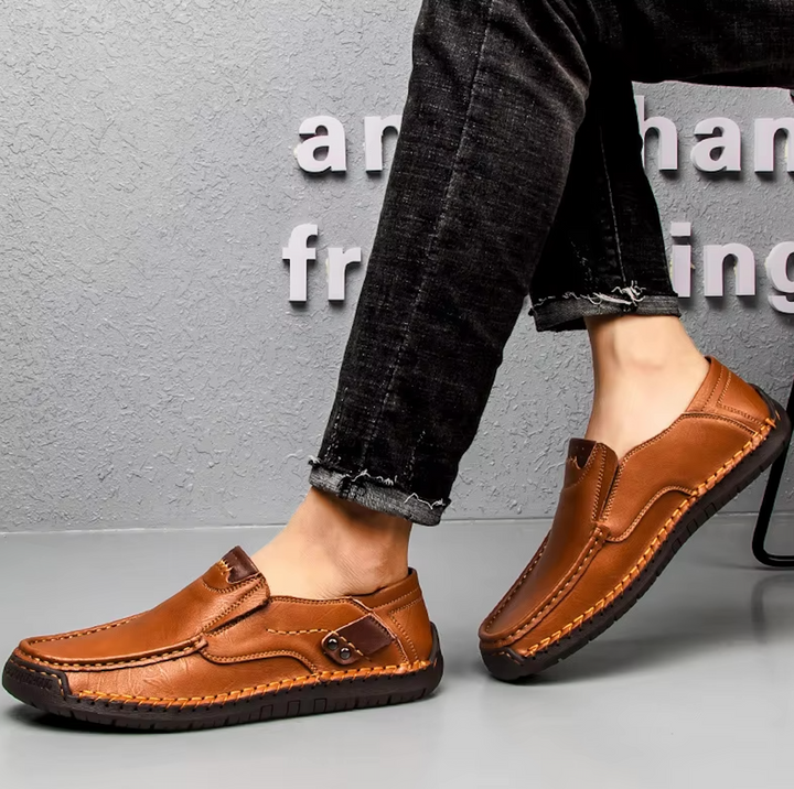 "Chaussures en cuir pour homme, mocassins élégants et confortables, semelle antidérapante, finition artisanale, couleur marro