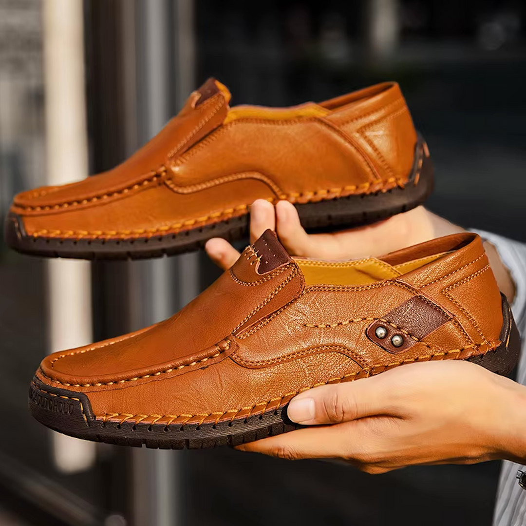 "Chaussures en cuir pour homme, mocassins élégants et confortables, semelle antidérapante, finition artisanale, couleur marro