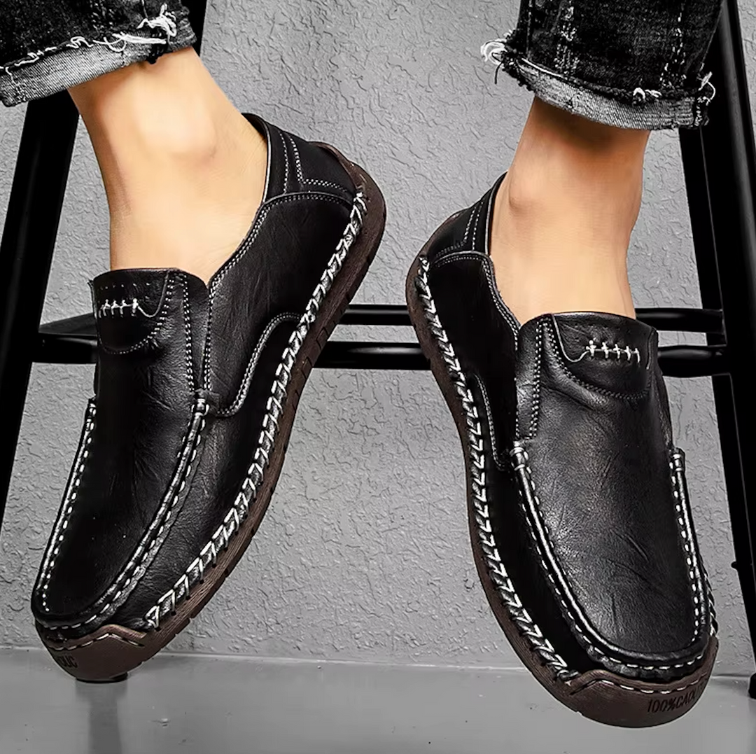 "Chaussures en cuir pour homme, mocassins élégants et confortables, semelle antidérapante, finition artisanale, couleur marro