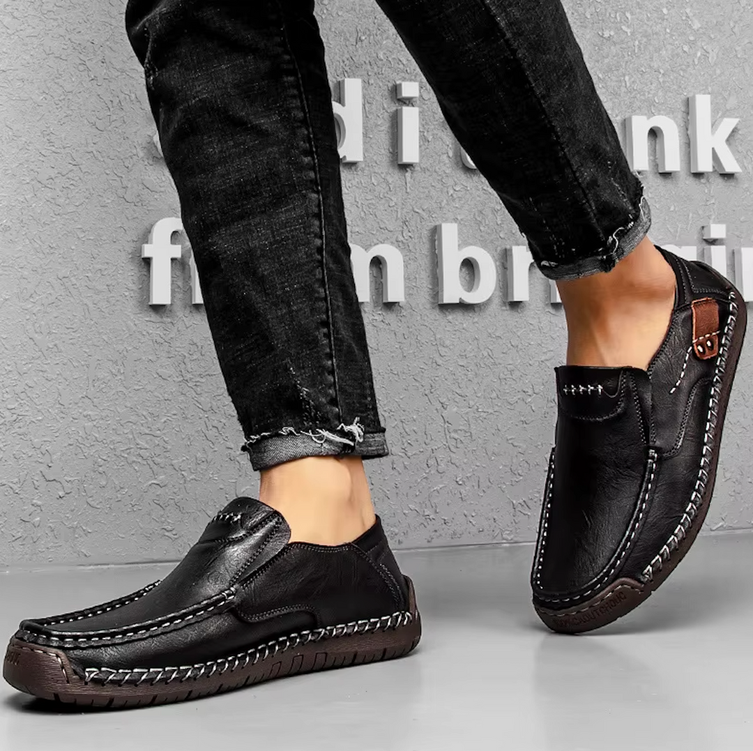 "Chaussures en cuir pour homme, mocassins élégants et confortables, semelle antidérapante, finition artisanale, couleur marro