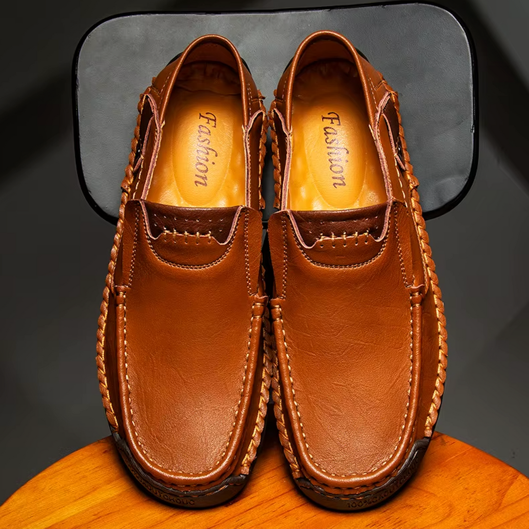 "Chaussures en cuir pour homme, mocassins élégants et confortables, semelle antidérapante, finition artisanale, couleur marro