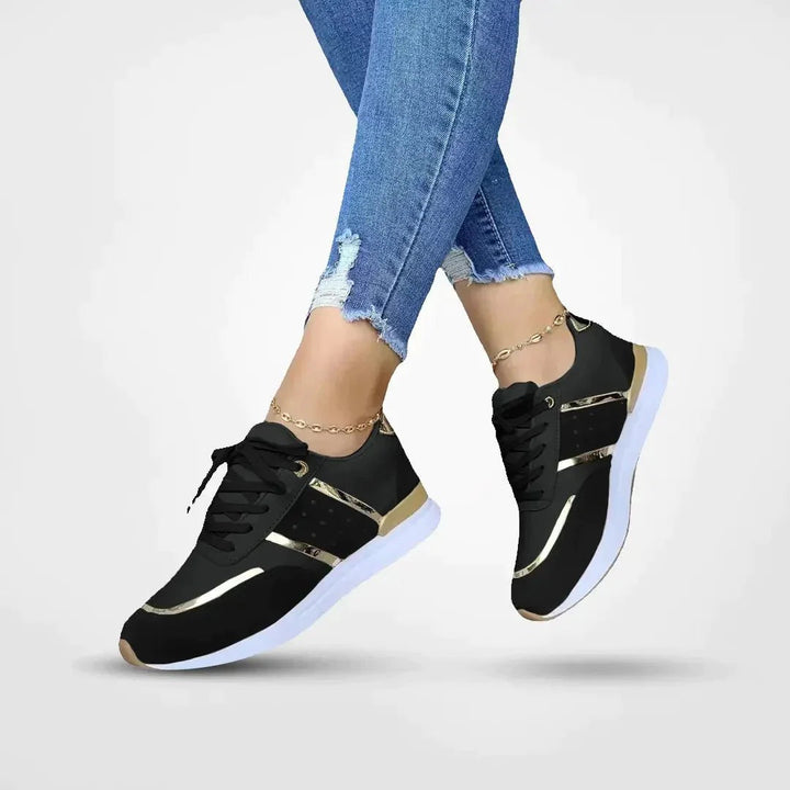 Chaussures orthopédiques élégantes pour femme, design moderne, cuir souple, semelles Vibram pour confort et adhérence.