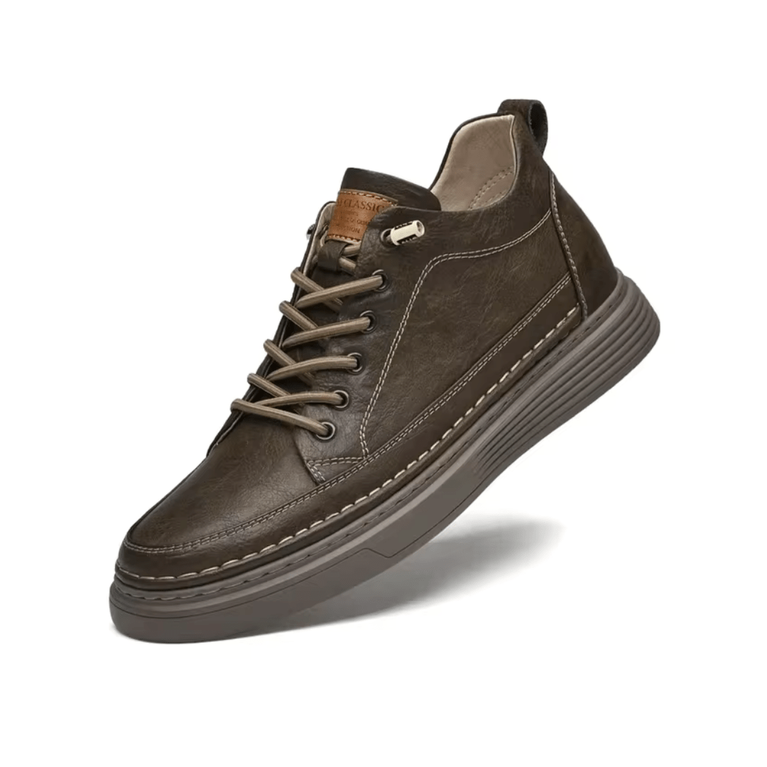 Chaussures orthopédiques homme en cuir véritable, design élégant, semelle ergonomique, confort supérieur, couleur noire.