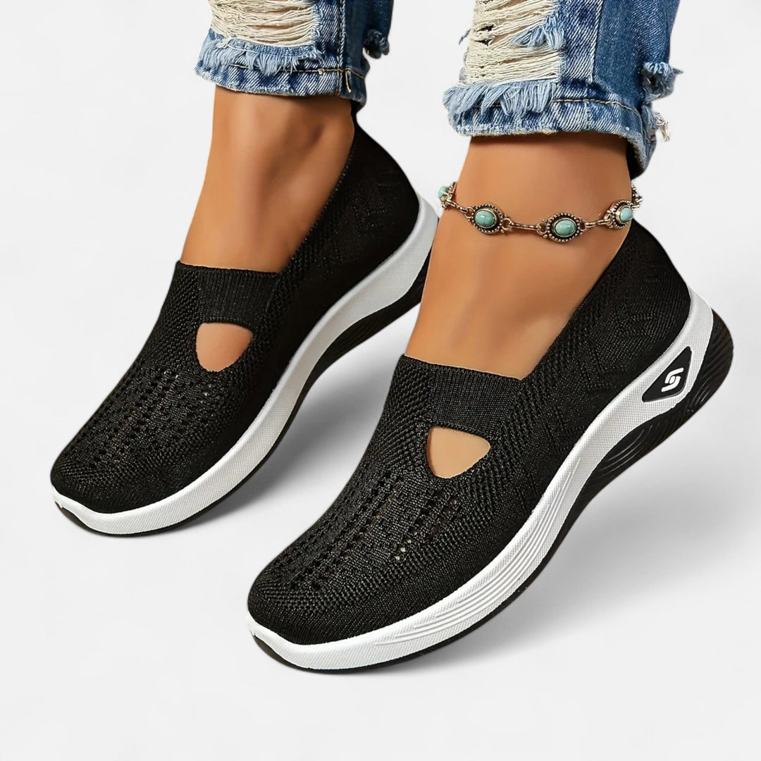 "Chaussures orthopédiques légères femmes, design moderne sans lacets, confort et soutien ergonomique."