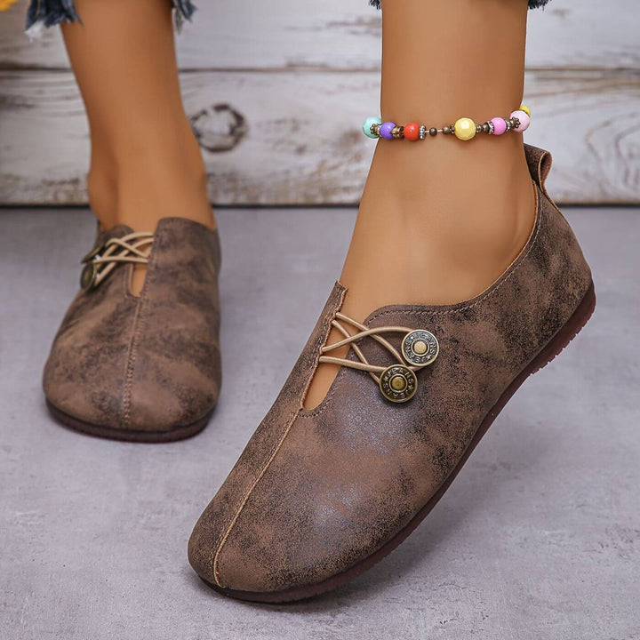 Chaussures orthopédiques pour femmes, design élastique, soutien et confort, tige respirante, couleur neutre élégante.