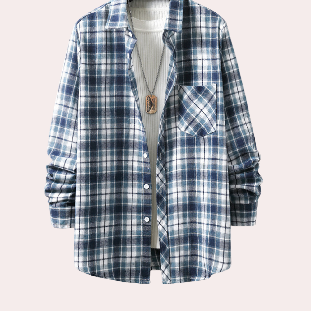 "Chemise à carreaux luxe homme, élégante et confortable, en coton mélangé, parfaite pour un style décontracté chic."