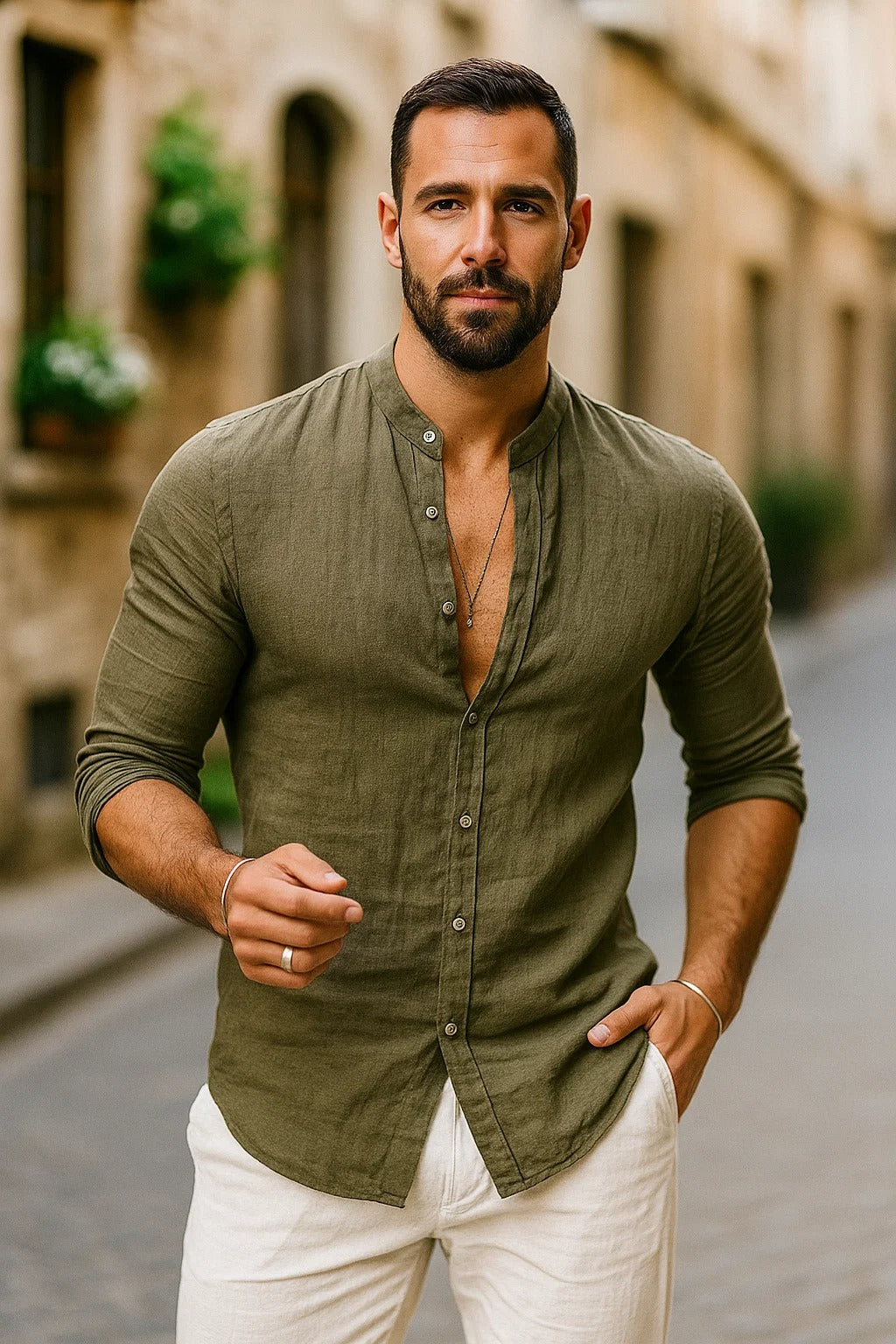 Chemise Amédée homme bleu clair, manches 3/4 relax, style décontracté chic, élégante et polyvalente.