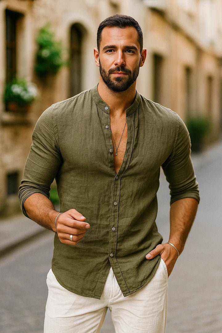 Chemise Amédée homme bleu clair, manches 3/4 relax, style décontracté chic, élégante et polyvalente.