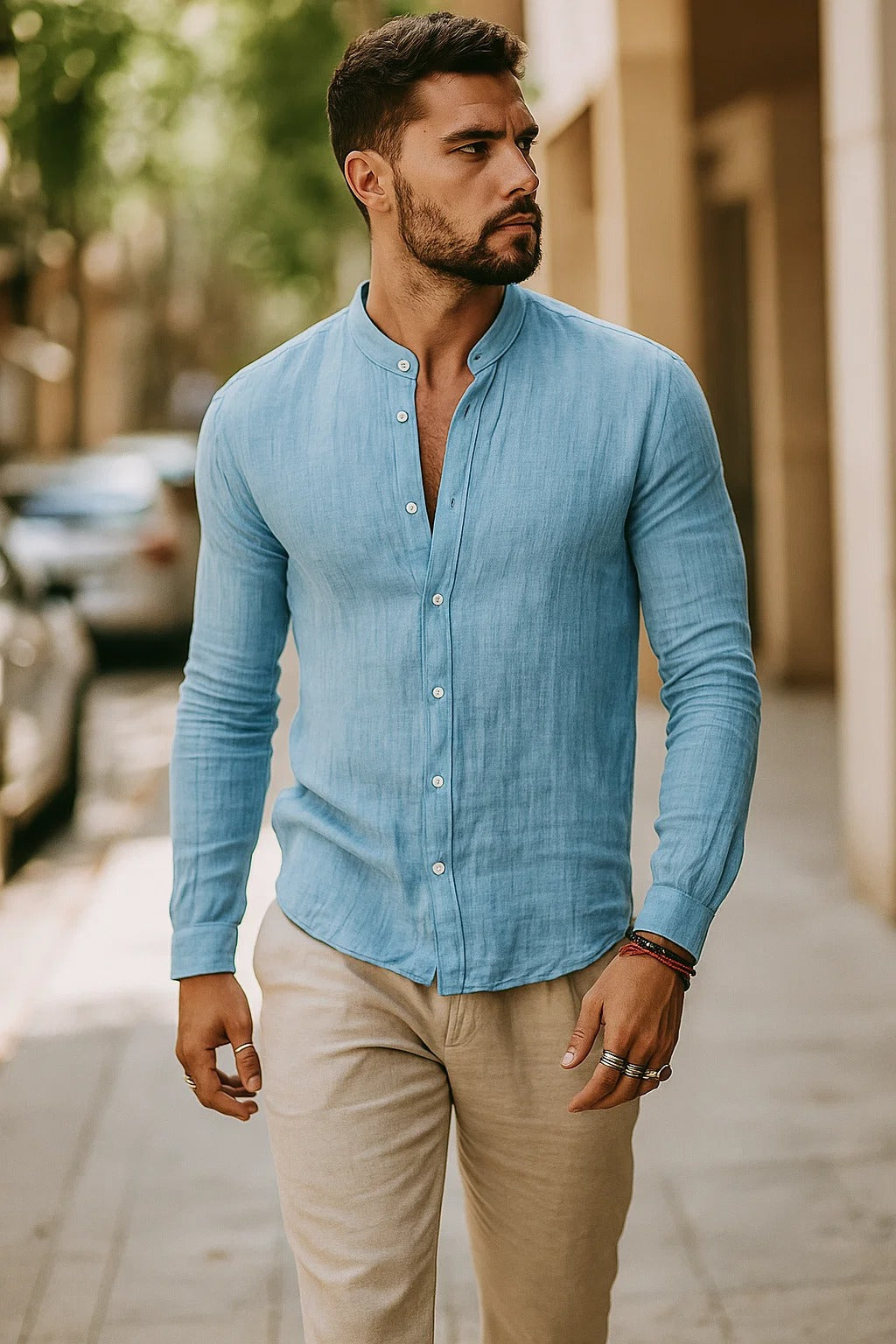 Chemise Amédée homme bleu clair, manches 3/4 relax, style décontracté chic, élégante et polyvalente.