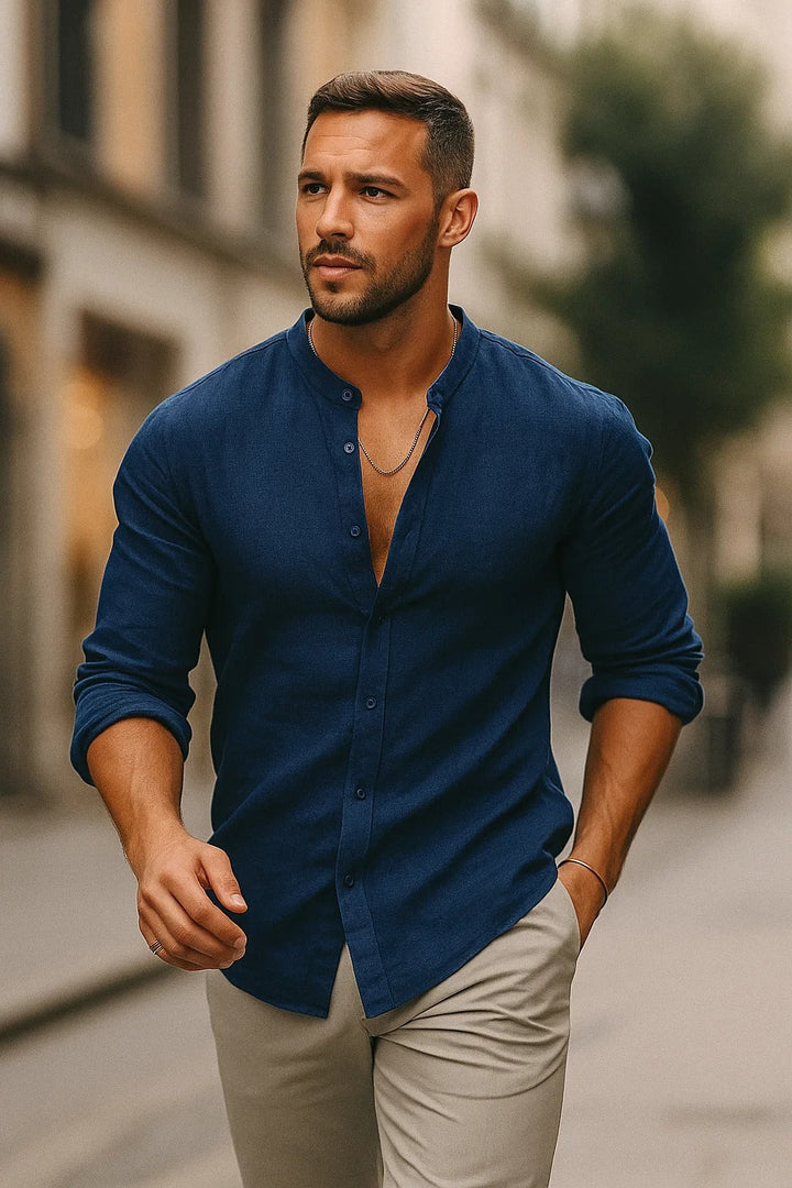 Chemise Amédée homme bleu clair, manches 3/4 relax, style décontracté chic, élégante et polyvalente.
