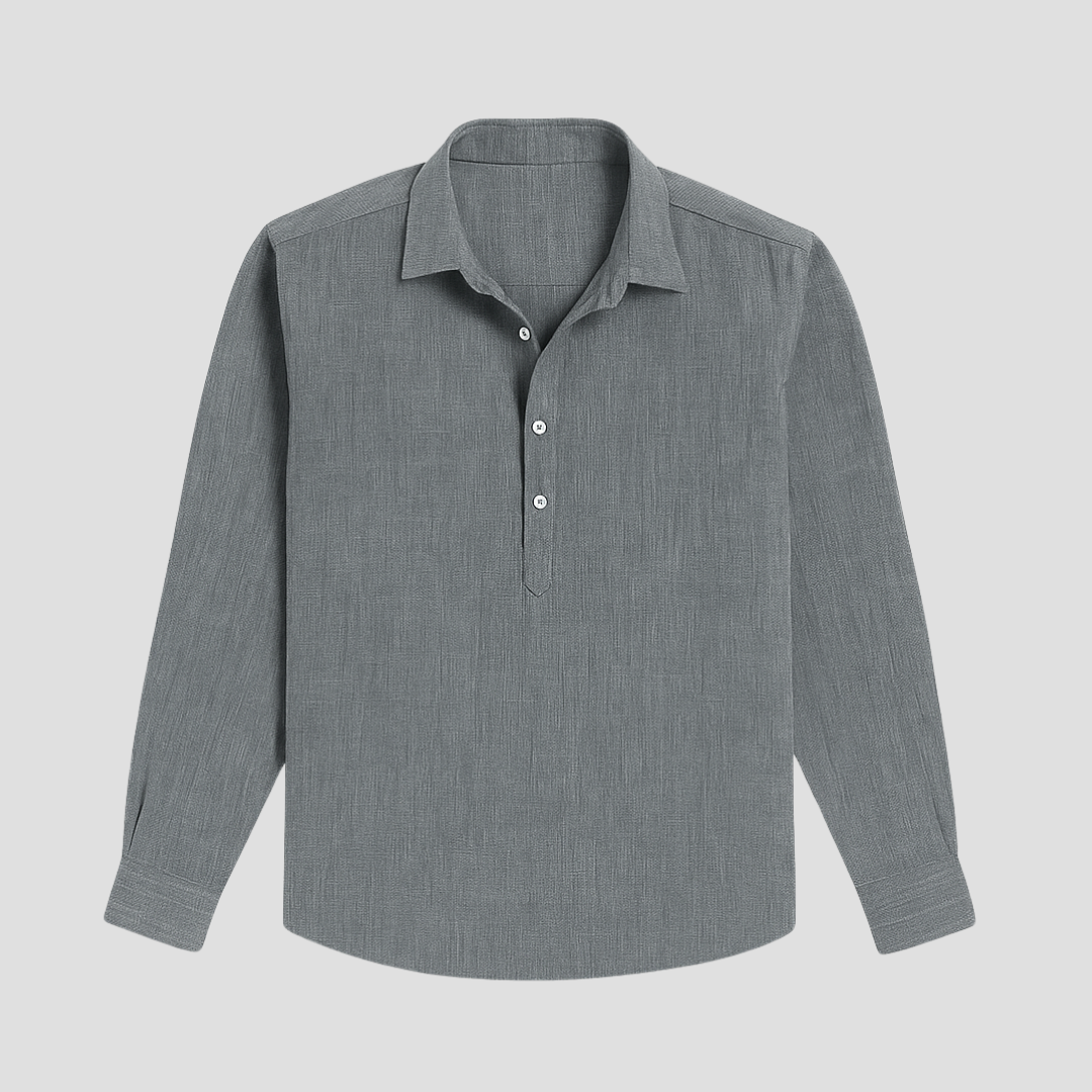Chemise en lin homme coupe droite, col polo, manches courtes. Idéale pour l'été, look décontracté et élégant.