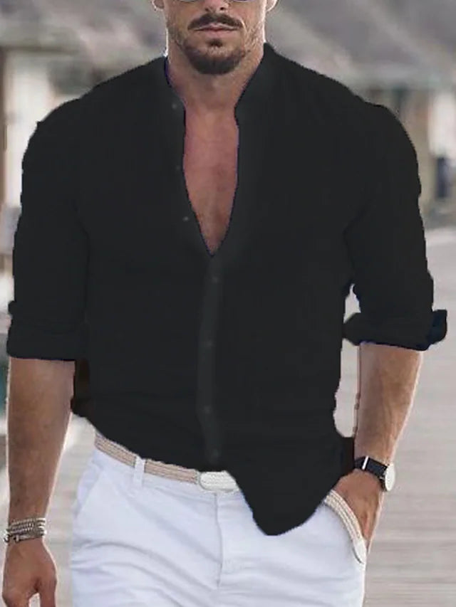 "Chemise en lin légère pour homme, coupe décontractée, boutonnière élégante, parfaite pour un style casual chic."
