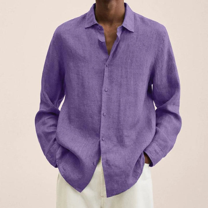 "Chemise en lin pour homme, élégante et respirante, col structuré, boutons intégrés, coupe classique, idéale pour tous styles