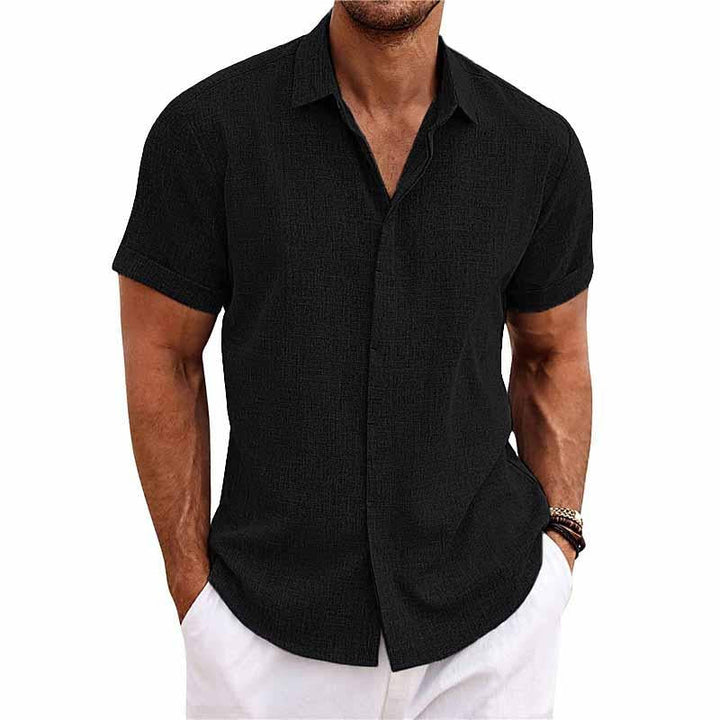Chemise en lin pour hommes, manches courtes, coupe décontractée, couleur claire, idéale pour l'été et les occasions informell