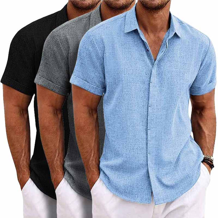 Chemise en lin pour hommes, manches courtes, coupe décontractée, couleur claire, idéale pour l'été et les occasions informell