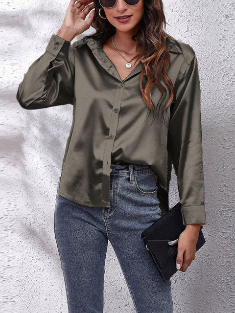 "Chemise en soie femme manches longues, élégante, luxe, finition délicate, style raffiné, soie douce."