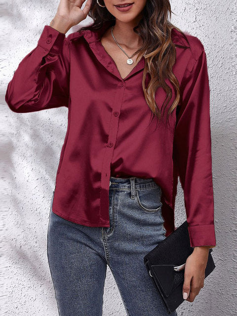 "Chemise en soie femme manches longues, élégante, luxe, finition délicate, style raffiné, soie douce."
