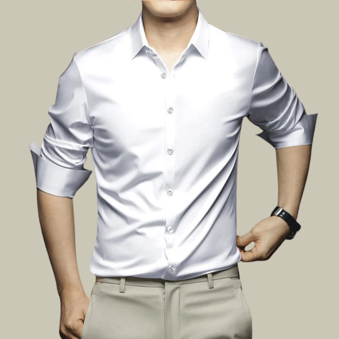Chemise en soie pour homme, formelle, manches longues, coupe ajustée, élégante, pour un style raffiné et sophistiqué.