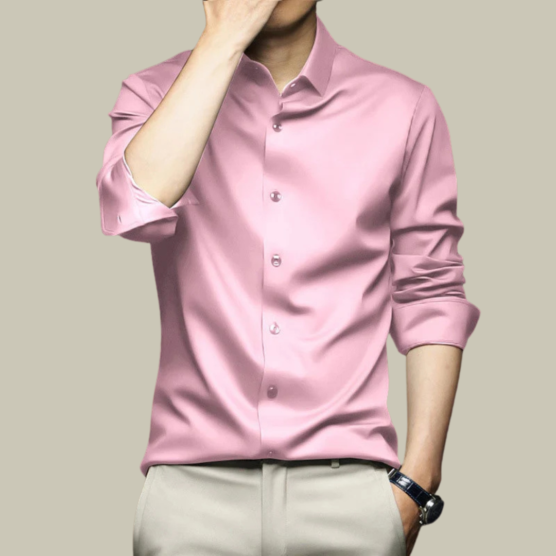 Chemise en soie pour homme, formelle, manches longues, coupe ajustée, élégante, pour un style raffiné et sophistiqué.