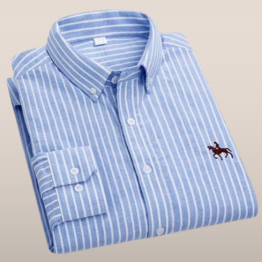 "Chemise femme rayée élégante en coton avec broderie discrète, motif classique et coupe normale, confort et style assurés."