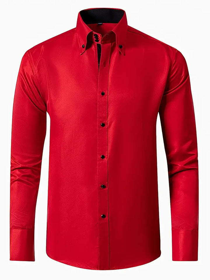 Chemise formelle homme en coton blanc, manches longues, coupe ajustée, tissu doux et respirant pour élégance classique.