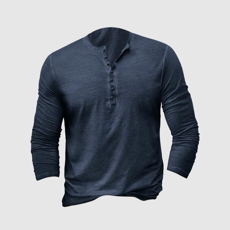 "Chemise Henley homme classique en tissu premium, manches longues, coupe ajustée, style intemporel pour élégance et confort."