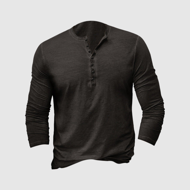 "Chemise Henley homme classique en tissu premium, manches longues, coupe ajustée, style intemporel pour élégance et confort."