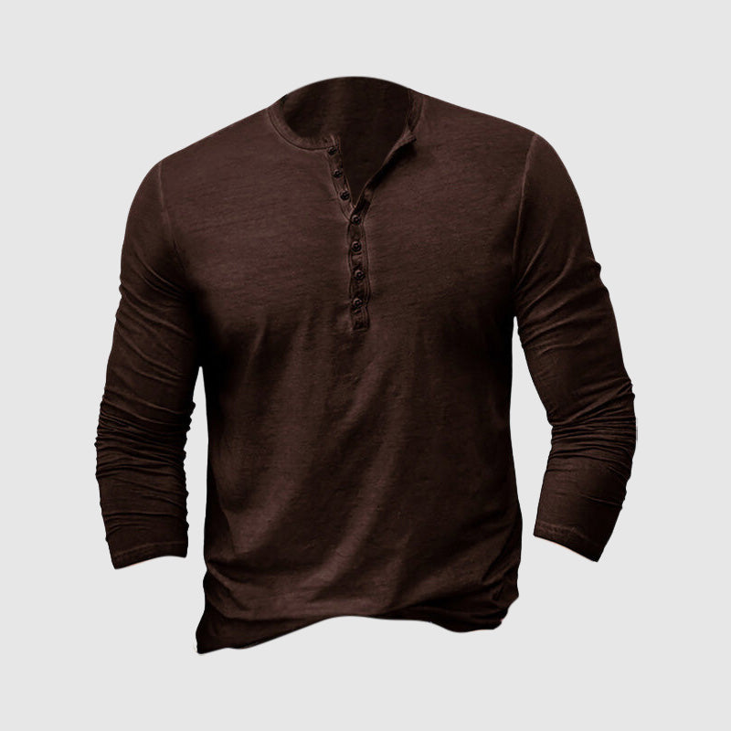 "Chemise Henley homme classique en tissu premium, manches longues, coupe ajustée, style intemporel pour élégance et confort."